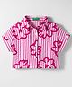 UCB Cotton Woven Seersucker Half Sleeves Shirt Style Top with Stripes & Floral Print - Pink