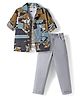 Rikidoos Full Sleeves Abstract Printed Shirt With Tee & Pant Set - Olive & Grey