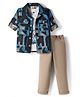 Rikidoos Full Sleeves Abstract Printed Shirt With Tee & Pant Set - Blue & Beige