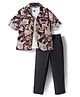 Rikidoos Full Sleeves Abstract Printed Shirt With Tee & Pant Set - Brown & Black