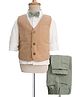 Rikidoos Full Sleeves Ribbed 3 Piece Party Suit With Muffler & Bow Set - Fawn & Pista