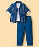Robo Fry Cotton Woven Full Sleeves Striped Party Shirt & Trouser Set With Printed Inner Tee - Royal Blue & White