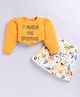 M'andy Sinker Knit Puffed Full Sleeves Flowers For Everyone  Printed Text Crop Top & Skirt - Yellow