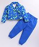 M'andy Sinker Knit Full Sleeves Printed Crop Top & Joggers - Blue