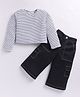 M'andy Cotton Knit Full Sleeves Striped Top & Pant - White & Black