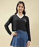 Lil Tomatoes Cotton Knit Full Sleeves Ace Text Printed Crop Top - Charcoal