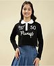 Lil Tomatoes Cotton Knit Full Sleeves Peanuts Featuring Snoopy & Peanuts Text Printed Crop Top - Black
