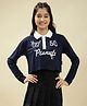 Lil Tomatoes Cotton Knit Full Sleeves Peanuts Featuring Snoopy & Peanuts Text Printed Crop Top - Navy