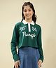 Lil Tomatoes Cotton Knit Full Sleeves Peanuts Featuring Snoopy & Peanuts Text Printed Crop Top - Green