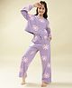 Lil Tomatoes Cotton Knit Full Sleeves Floral Printed Coordinating Night Suit Set - Lilac