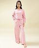 Lil Tomatoes Cotton Knit Full Sleeves Floral Printed Coordinating Night Suit Set - Pink