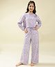 Lil Tomatoes Cotton Knit Full Sleeves Floral Printed Coordinating Night Suit Set - Lilac