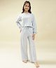 Lil Tomatoes Cotton Knit Full Sleeves Floral Printed Coordinating Night Suit Set - Blue