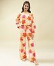 Lil Tomatoes Cotton Knit Full Sleeves Floral Printed Coordinating Night Suit Set - Peach