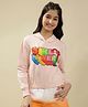 Lil Tomatoes Cotton Fleece Knit Full Sleeves Disney Featuring Princesses & Girl Power Text Printed Hooded Sweatshirt - Pink