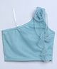 Taffykids Net Knit One Shoulder Rose Applique & Ruffle Detailed Crop Top - Pastel Mint