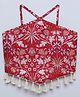 Taffykids Silk Woven Sleeveless Floral Printed Tassels Detailed Back Tie Up Crop Top - Maroon