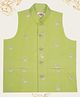 Little Bansi Cotton Woven Sleeveless Floral Foil Printed Nehru Jacket - Green