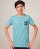 Technosport Knit Half Sleeves Shoot For The Moon Text Printed Breathable & Quick Dry Sports Tee - Aqua Sea