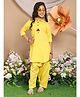 LIL PITAARA Pure Cotton Woven Three Fourth Sleeves & Gota Lace Embellished Bird Applique Kurta Set - Yellow