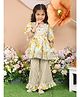 LIL PITAARA Pure Cotton Woven Three Fourth Puffed Sleeves Floral Printed & Gota Lace Embellished Kurti & Palazzo Set - Yellow