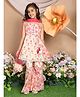 LIL PITAARA Pure Cotton Woven Sleeveless Floral Printed & Gota Lace Embellished Kurti & Sharara With Dupatta Set - Pink