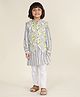 LIL PITAARA Pure Cotton Woven Full Sleeves Striped Kurta & Pyjama With Floral Printed Jacket Set - White