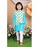 LIL PITAARA Pure Cotton Woven Full Sleeves Solid Kurta & Pyjama With Floral Printed Jacket Set - Blue