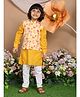 LIL PITAARA Pure Cotton Woven Full Sleeves Bandhani Designed Kurta & Pyjama With Floral Printed Jacket Set - Yellow