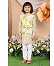 LIL PITAARA Pure Cotton Woven Full Sleeves Striped Kurta & Pyjama With Floral Printed Jacket Set - Yellow