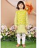 LIL PITAARA Pure Cotton Woven Full Sleeves Chevron Printed Kurta & Pyjama With Jacket Set - Green