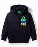 UCB Fleece Knit Full Sleeves Front Open Hooded SweatJacket with Brand Name Print & Kangaroo Pockets - Black