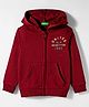 UCB Fleece Knit Full Sleeves Front Open Hooded SweatJacket with Brand Name Print & Kangaroo Pockets - Wine