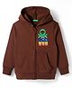 UCB Fleece Knit Full Sleeves Front Open Hooded SweatJacket with Brand Name Print & Kangaroo Pockets - Brown