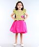 PinkChick Cotton Woven Half Puffed Sleeves Hearts Printed Balloon Dress With Hair Clip Set - Lime Green