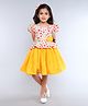 PinkChick Cotton Woven Half Puffed Sleeves Hearts Printed Balloon Dress With Hair Clip Set - Yellow
