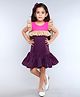 PinkChick Cotton Woven Frill Sleeves Colour Blocked Dress With Hair Clip - Burgandy
