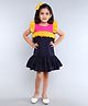 PinkChick Cotton Woven Frill Sleeves Colour Blocked Dress With Hair Clip - Navy Blue