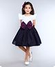 PinkChick Cotton Woven Frill Sleeves Bow Applique Detailed Dress With Hair Clip - Navy Blue