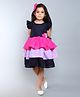PinkChick Cotton Woven Frill Sleeves Heart Applique Detailed Layered Dress With Hair Clip - Navy Blue