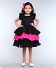 PinkChick Cotton Woven Frill Sleeves Heart Applique Detailed Layered Dress With Hair Clip - Black