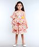 PinkChick Cotton Woven Half Flutter Sleeves Hearts Printed Layered Dress With Hair Clip -Yellow