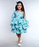 PinkChick Cotton Woven Half Flutter Sleeves Hearts Printed Layered Dress With Hair Clip -Blue
