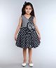 PinkChick Cotton Woven Sleeveless Polka Dots Printed Bow Applique Detailed Dress With Hair Clip - Black