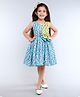 PinkChick Cotton Woven Sleeveless Hearts Printed Bow Applique Detailed Dress With Hair Clip - Teal Blue