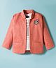 Dapper Dudes Full Sleeves Numericals Embroidered Blazer With Typography Printed Tee Set - Peach