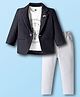 Dapper Dudes Full Sleeves Textured Blazer With Typography Printed Tee & Pant Set - Black
