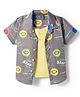 Dapper Dudes Half Sleeves Smiley Printed Shirt With Attached Tee - Grey