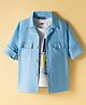 Dapper Dudes Full Sleeves Solid Shirt With Typography Printed Tee Set - Blue