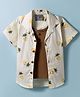 Dapper Dudes Half Sleeves Pineapples Printed Shirt With Attached Tee - Cream